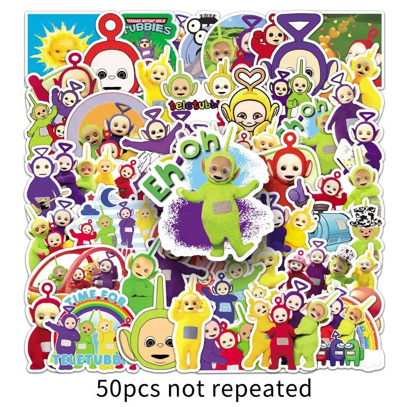 50pcs Teletubbies Cartoon Cute Cartoon Water Cup Laptop Luggage Desktop Stationery Skateboard Refrigerator Decoration Sticker - Seprincess