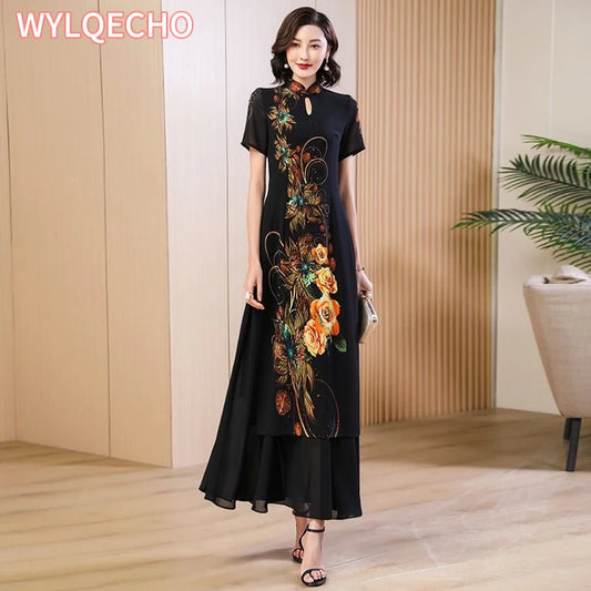 2024 chinese dress qipao oriental party qipao dress chinese style modern cheongsam embroidery vintage a line cheongsam dress - Seprincess