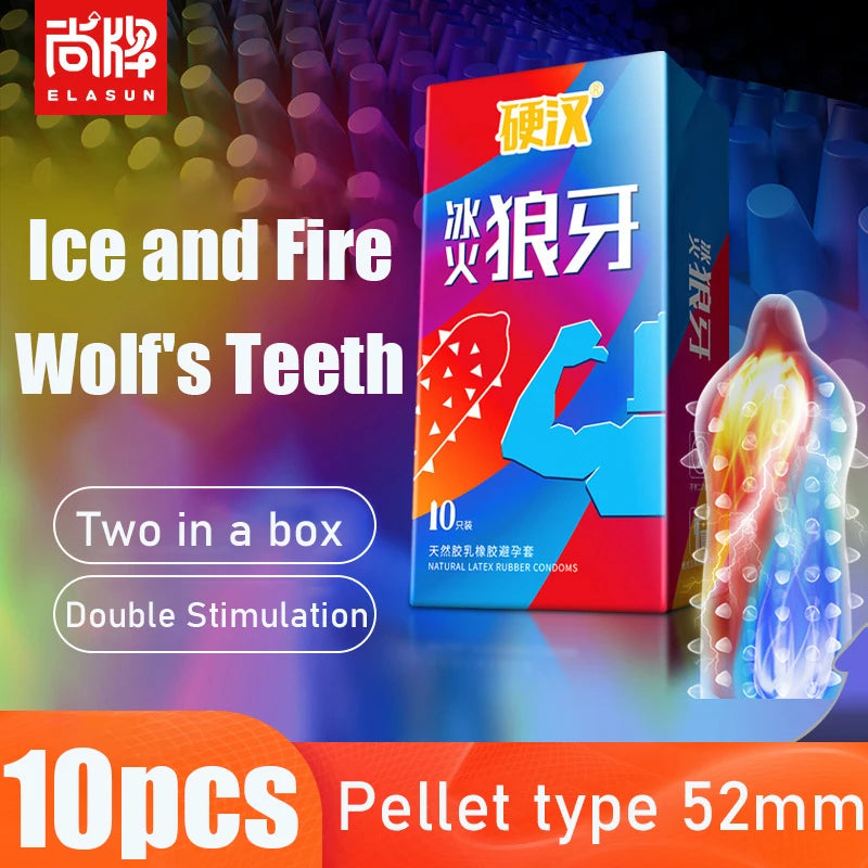 10Pcs Ice and Fire Particle Condom Delay for Men Lubrication Contraception Sensitive Penis Sleeve Adult Products Sex Toys - Seprincess