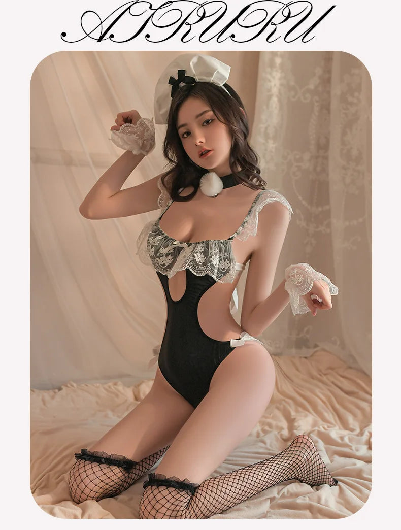 Sexy lingerie Tight Lace Maid Uniform Temptation Strap anal sexy costume woman suit for roller female erotic cosplay Sex shop - Seprincess