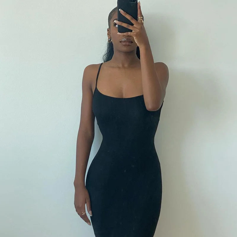 2024 Summer Dresses For Women Sexy Spaghetti Strap Black Long Dress Y2k Sleeveless Solid Skinny Bodycon Trumpet Maxi Vestidos