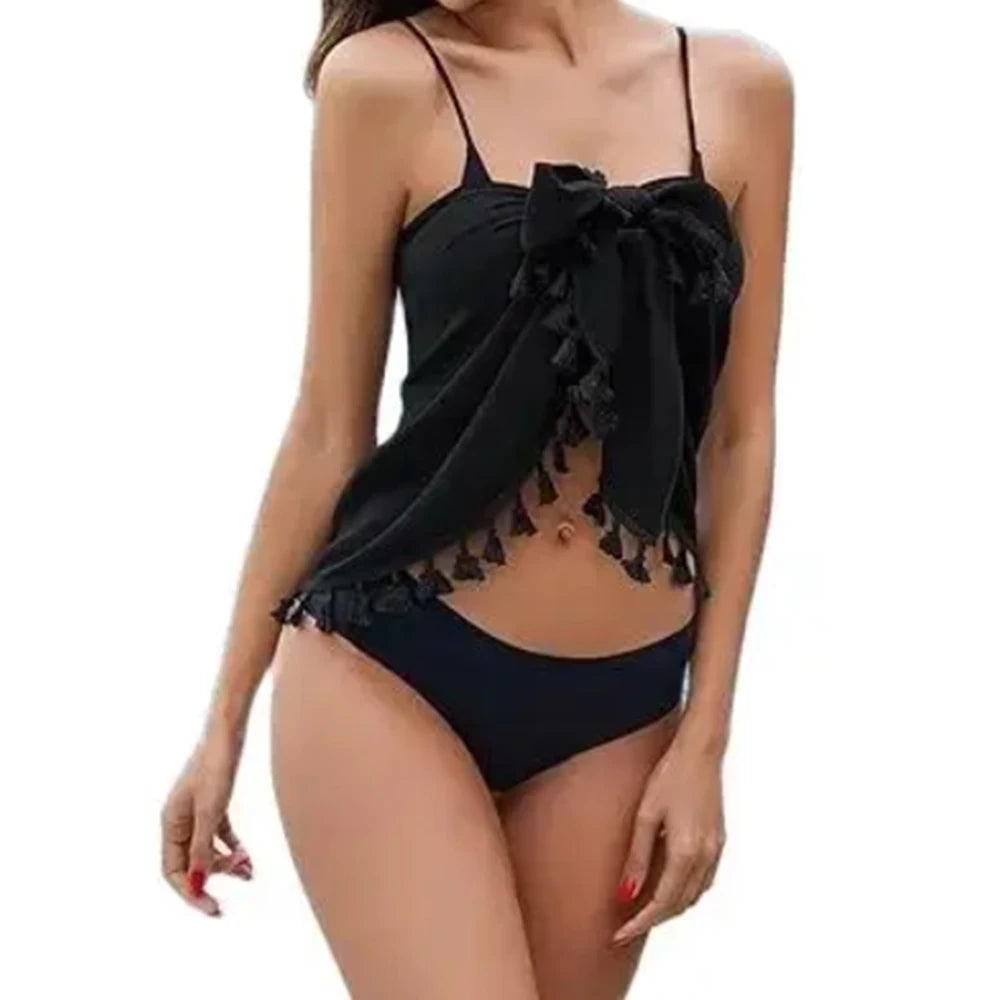 2024 Women's Sarong Coverups Sexy Short Bathing Suit Chiffon Wrap Skirt Beach Swimsuit Cover Ups with Tassels Swimwear - Seprincess