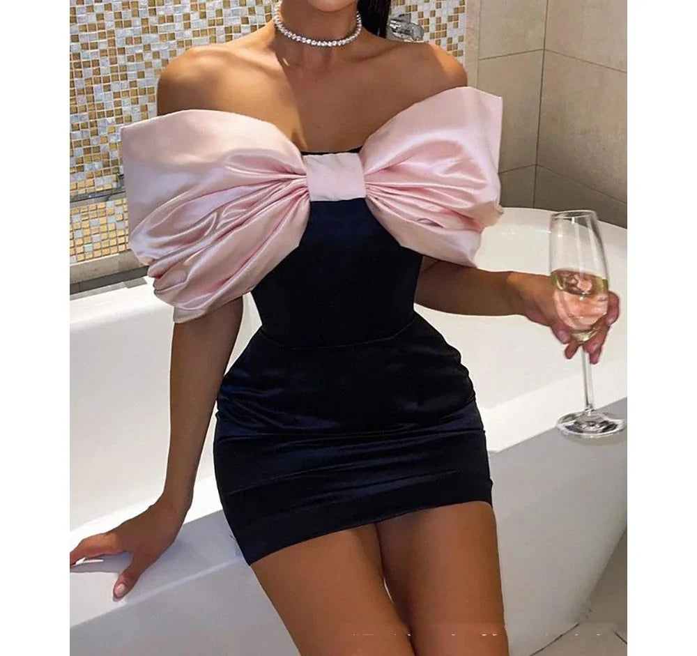 Elegant Dresses for Women Fashion New Off Shoulder Bow Wrap Hip Short Skirt Sexy Party Backless Skinny Evening Dress 2024 Summer - Seprincess