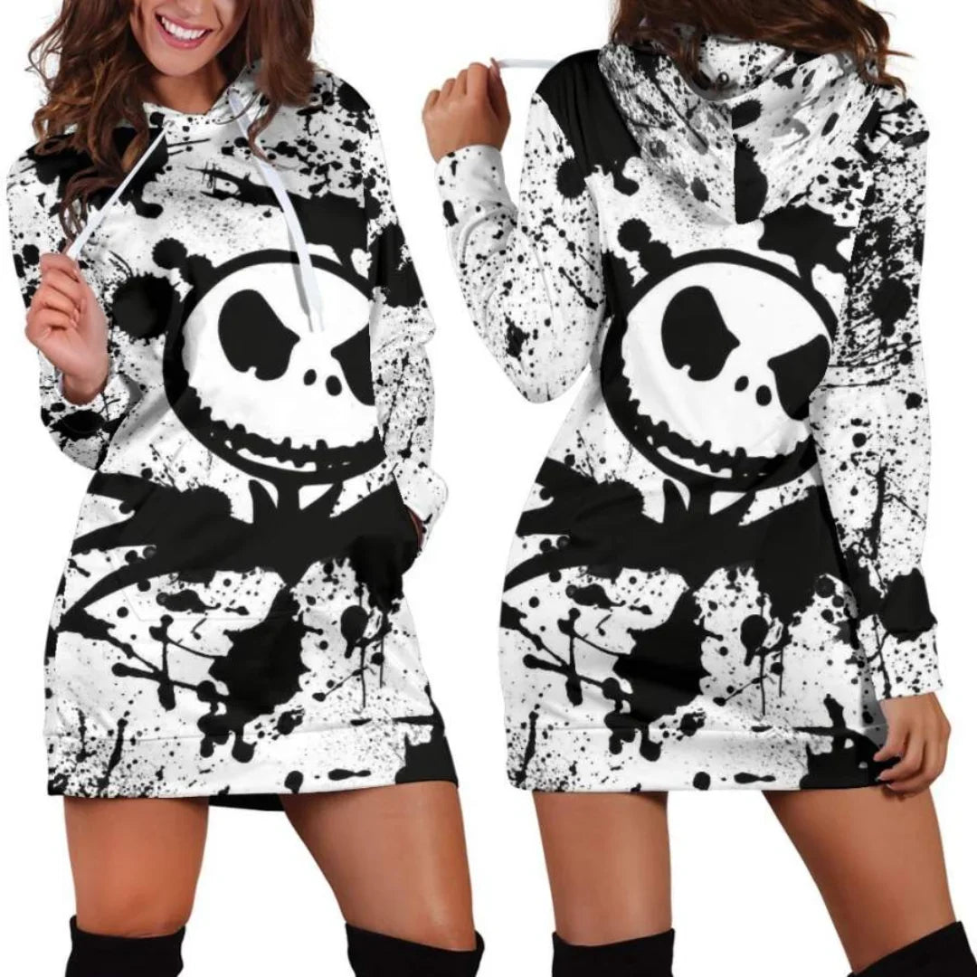 Jack Skellington Hoodie Dress Sweater Fashion Disney Dress Sweatshirt Dress 3d Allover Printed Hoodie for Women - Seprincess