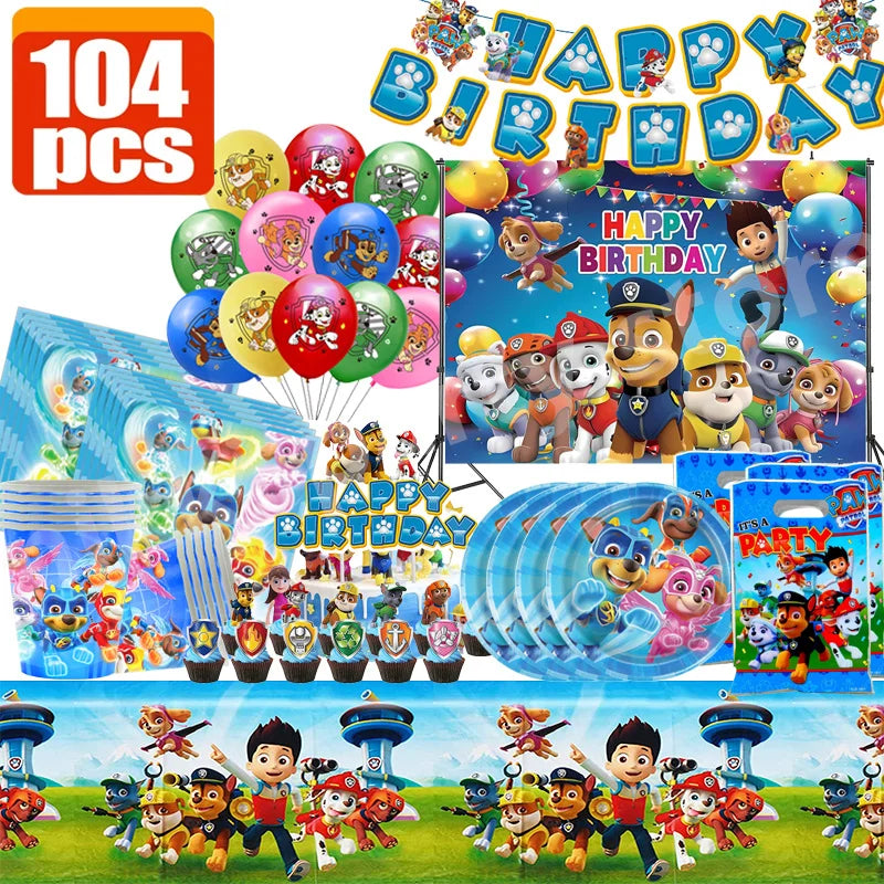 Paw Patrol Birthday Supplies Dog Birthday Party Cartoon Balloon Disposable Tableware Tablecloth Straws Cup Plates Baby Shower ? - Seprincess