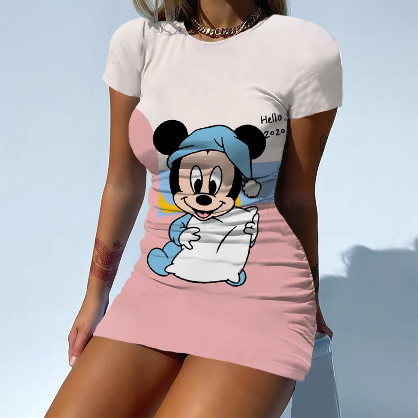 Disney Brand Mickey and Minnie Dresses Fashion Skinny Dresses Sexy Short Sleeves Summer Elegant Dresses For Women Waisted Party - Seprincess