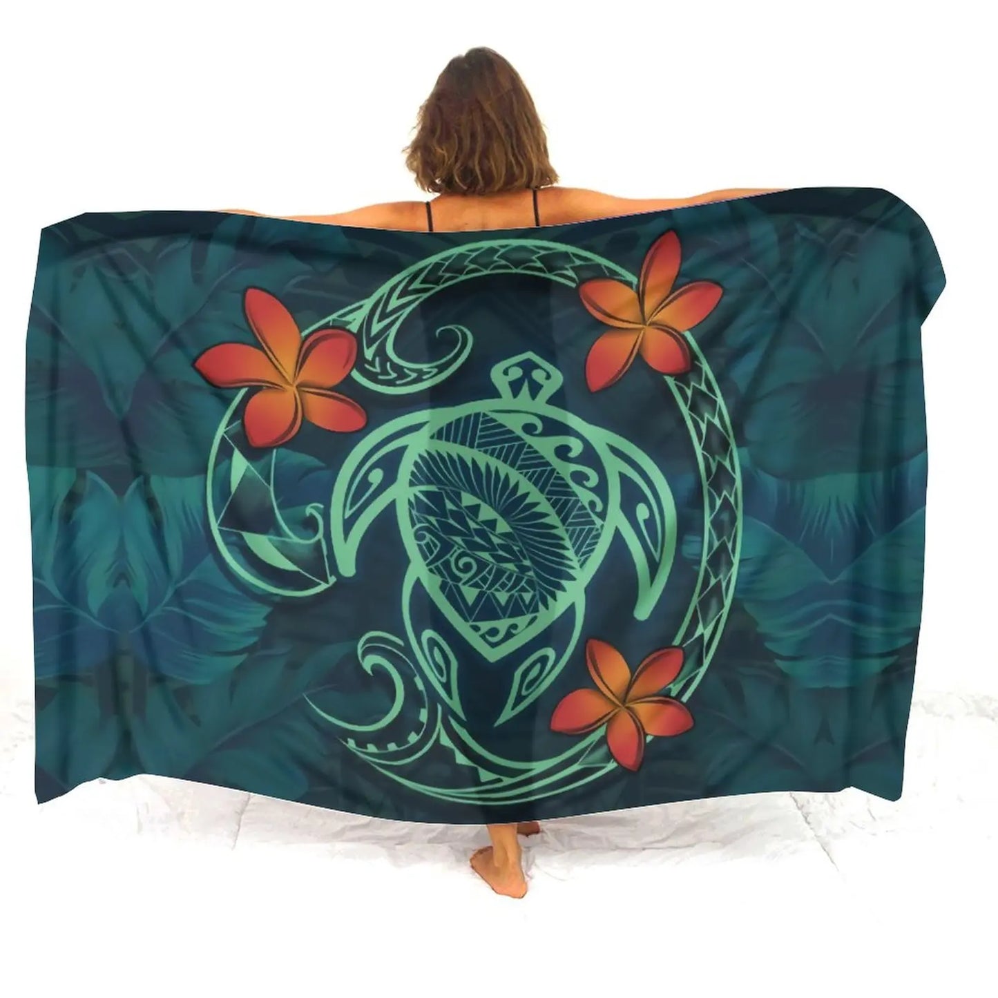 Beach Getaway Soft And Comfortable Sarong Hawaiian Turtle Pattern Custom Sarong Polynesian Art Print Design Beach Dress - Seprincess