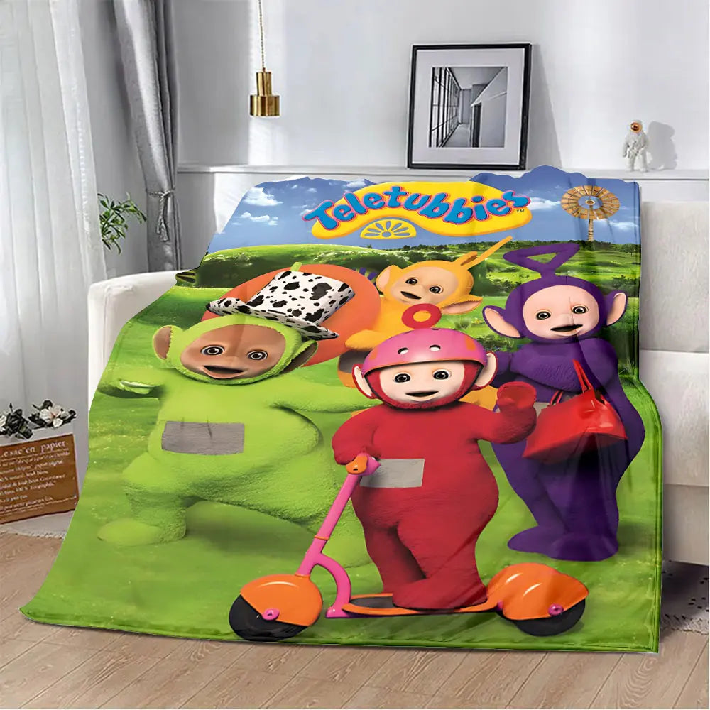 M-Meet The-Teletubbies Cartoon Logo Children Printed Blanket Picnic Blankets Warm Blanket Soft and Comfortable Blanket Home - Seprincess