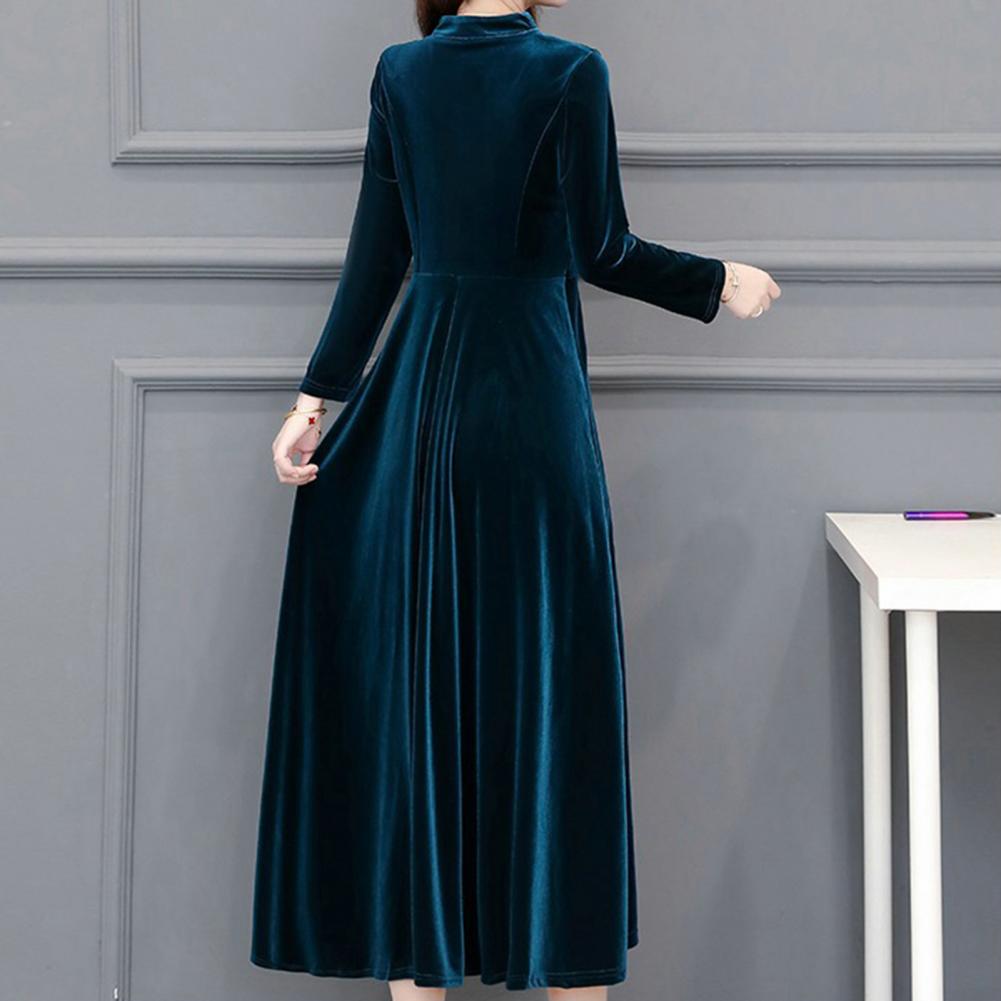 2023 Spring Vintage Women Midi Party Dress Long Sleeve Burgundy Black Velvet Dress 3XL 4XL 5XL 6XL - Seprincess