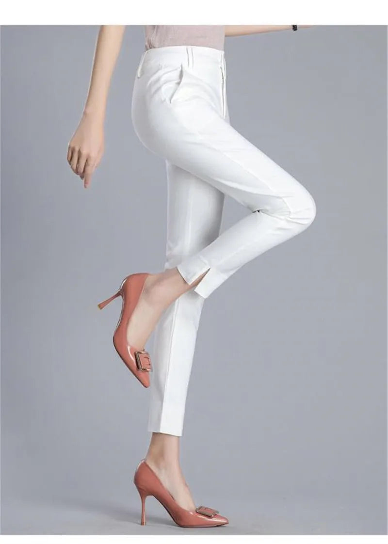 White Pants 2024 New Spring Summer High Waist Slim Stretch Pencil Pants Office Ladies Elegant Suit Pants Women Straight Trousers