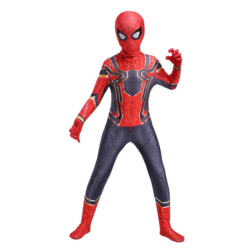 Kids Superhero Spider Costume Spandex Jumpsuit Halloween Cosplay Costumes Bodysuit Kids Head Cover Separation Party Set - Seprincess