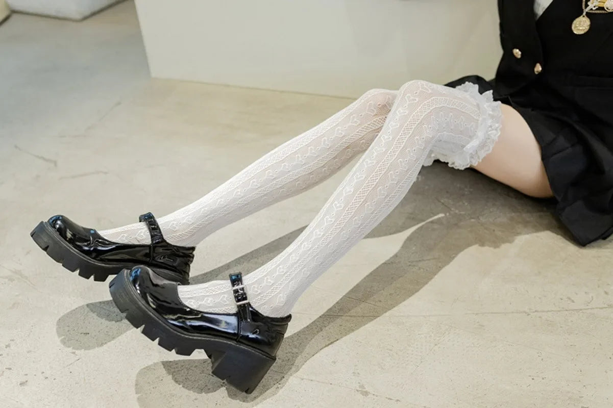 Black White Sexy Overknee Long Socks Women Sweet Girls Lolita Bowknot Thigh High Fishnet Stockings Gothic Punk Lace Mesh Legging