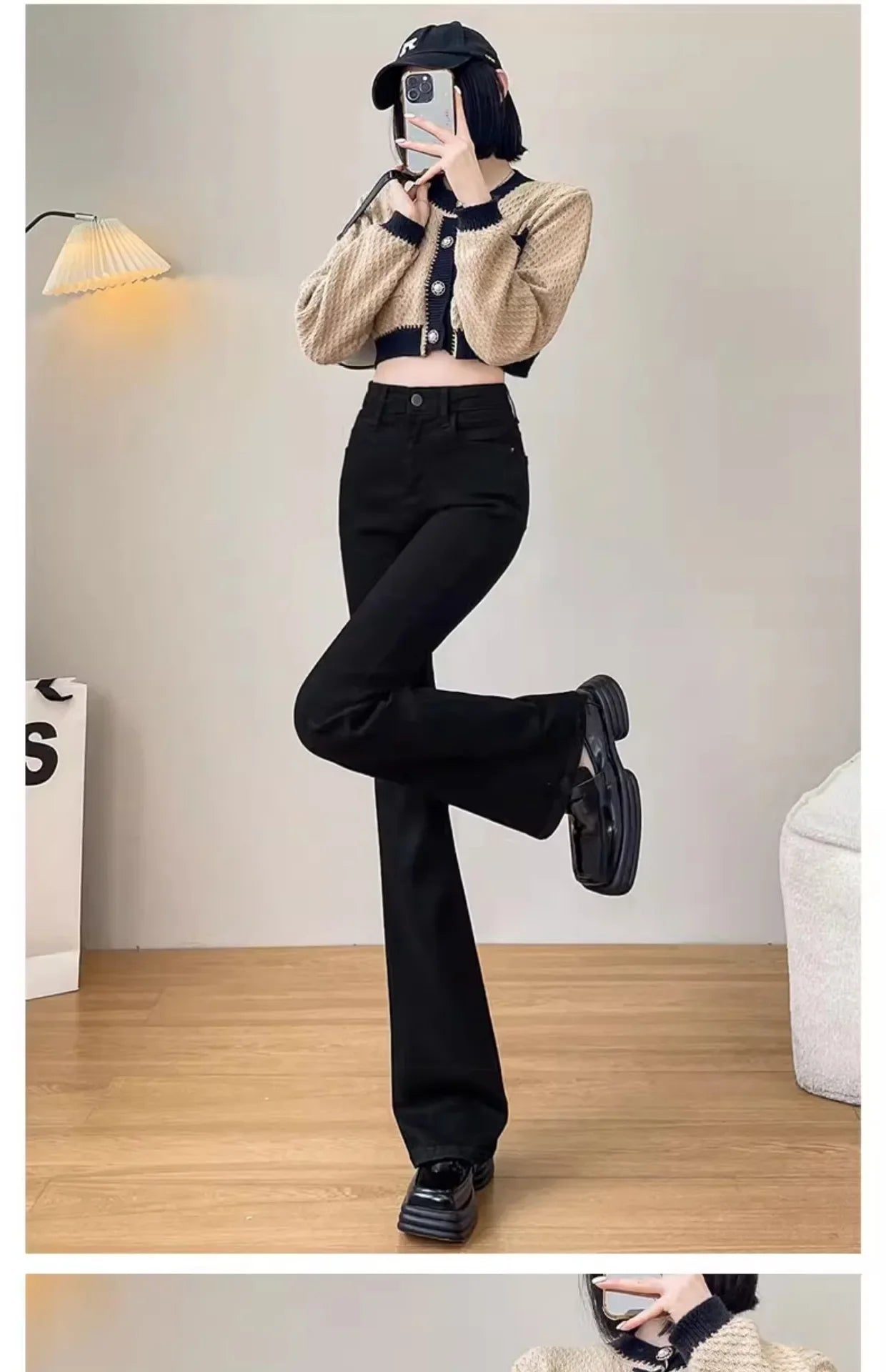 Women's High-waisted Bell-bottom Jeans 2024 New Style Slimming Micro-flared Autumn/winter Fashion Blackbootcut Pants