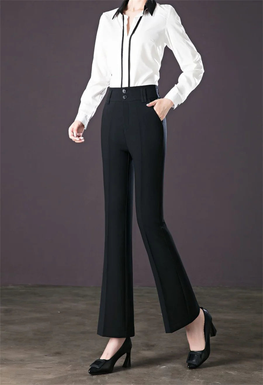 High Waist Ol Flare Suits Pants Korea Casual Strecth Office Ankle-length Pantalones Slim Women Elegant Broek Boot Cut Spodnie