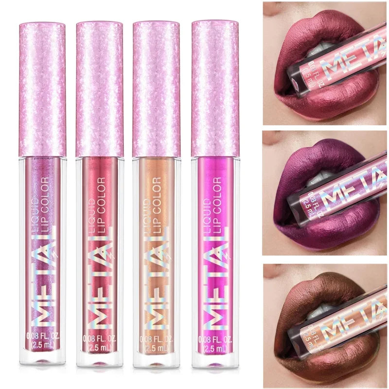 Glitter Metallic Liquid Lipstick Waterproof Shiny Shimmer Metal Lip Gloss Tint Non-Stick Cup Lipgloss Long Lasting Makeup Beauty - Seprincess