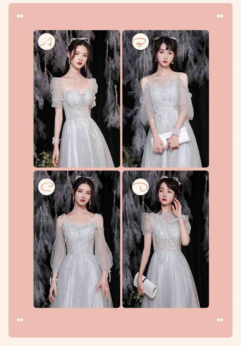 Temperament grey bridesmaid dress 4 Styles Applique Sisters Group Graduation Evening Dresses Simple Wedding Female Guest Dress - Seprincess