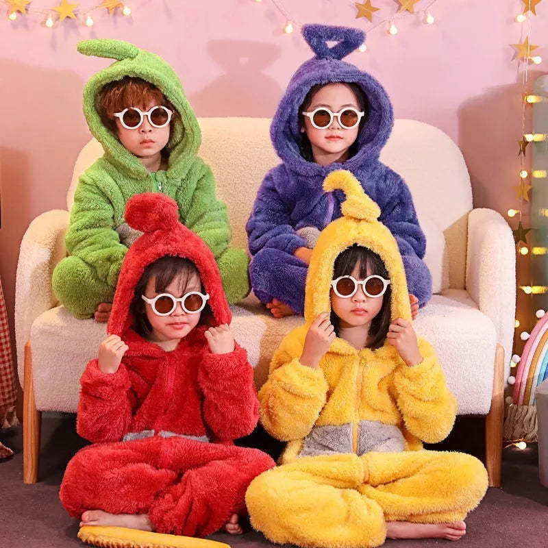 Adult Kids Teletubbies Costumes Soft Long Sleeves Piece Pajamas Costume With Children Home Clothes Cosplay Unisex Party Jumpsuit - Seprincess