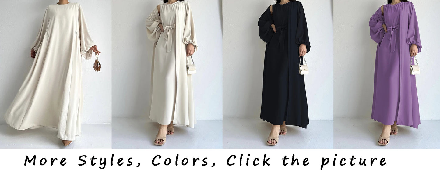 Abaya Ramadan Solid Bishop Sleeve Kebaya Kaftan, Elegant Crew Neck Maxi Length Dress,  Islam Abayas For Women - Seprincess