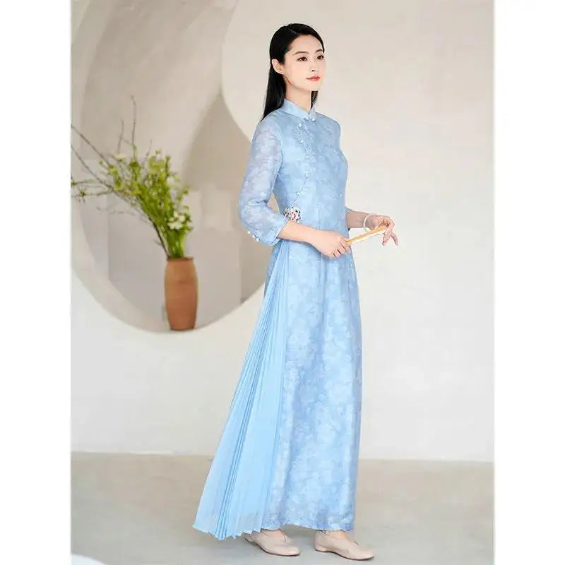 Modified Style Cheongsam Young Simple Elegant Retro Chinese Style Modern Long Qipao High-end Oriental Wedding Party Floral Dress - Seprincess