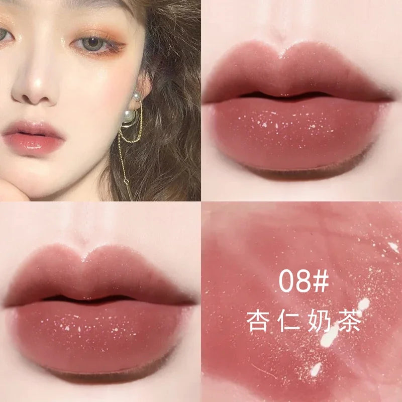 Moisturizing Glitter Lip Gloss Long Lasting Sexy Plumper Pearl Jelly Liquid Lipstick Shiny Mirror Lips Tint Lips Makeup Cosmetic