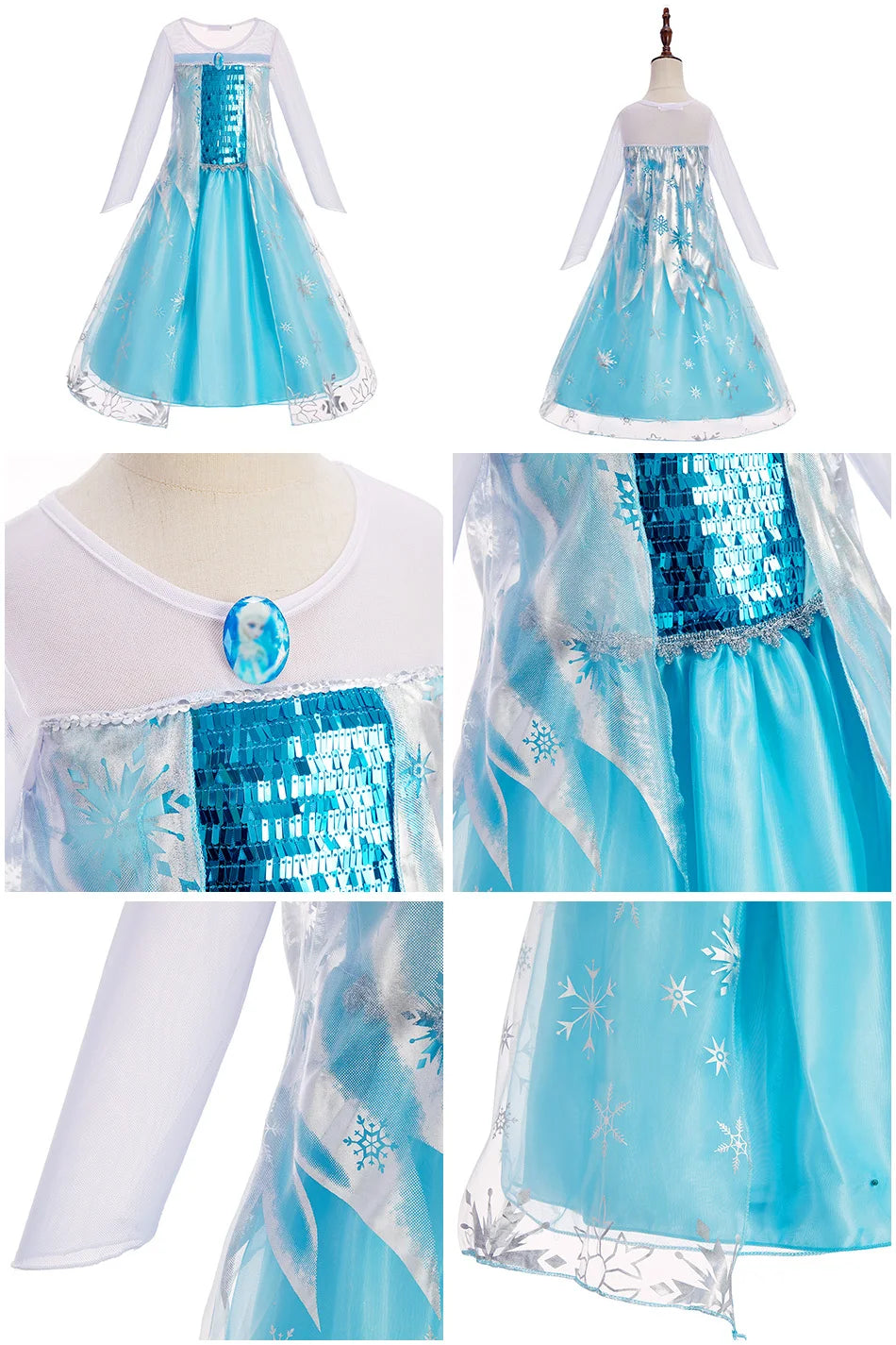 Children Elsa Gown Kids Snow Queen Dance Fancy Costume Girls Princess Halloween Long Sleeve Clothes Kids Party Cosplay Dresses - Seprincess