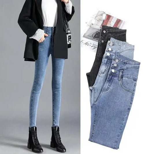 Thickened High-waisted Fleece-lined Jeans Women's Black Grey Slimming Winter 2021 New Style Tightening Integrated Velvet Pants