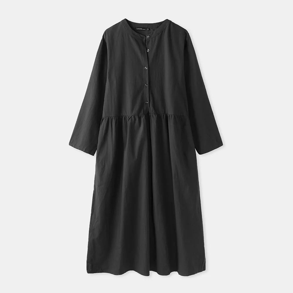 Women's Elegant Solid Cotton Robe Femme 2022 Spring Autumn Bohemian Maxi Dress ZANZEA Casual Long Sleeve Shirt Dresses Oversized - Seprincess