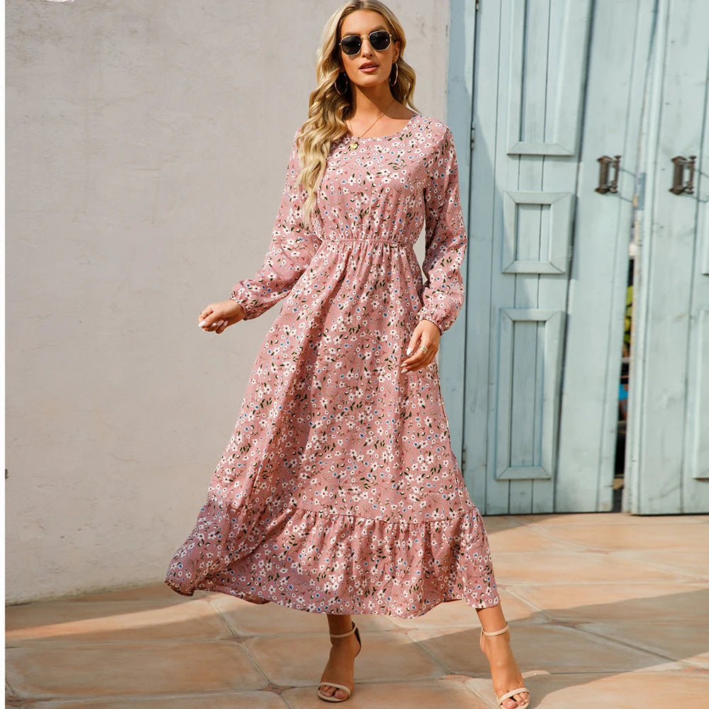 Women Maxi Dresses Sping Autumn Bohemian Casual Full Sleeve High Waist Beach Woman Chiffon Dresses Floral Vestidoes Long Dress - Seprincess