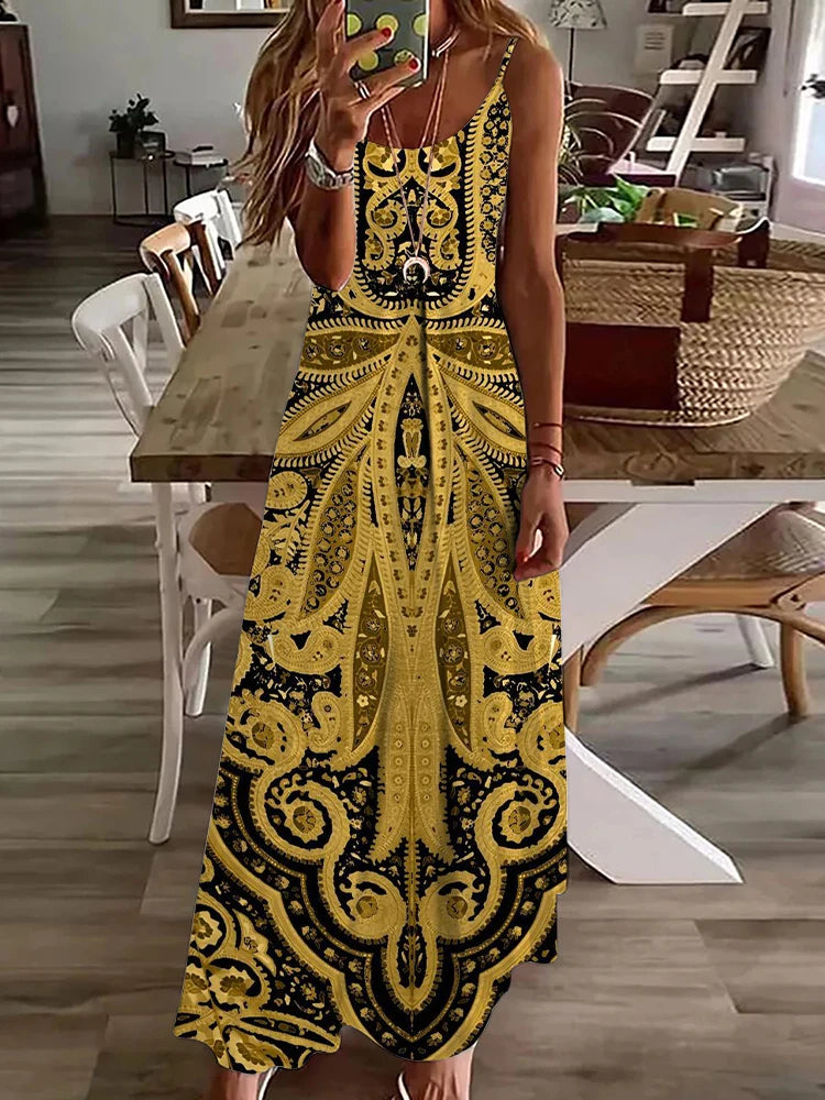 2024 New Spring And Summer Fashion Elegant Women's Long Dress Street Daily Strap Dress Paisley Printied Women's Casual Dress - Seprincess