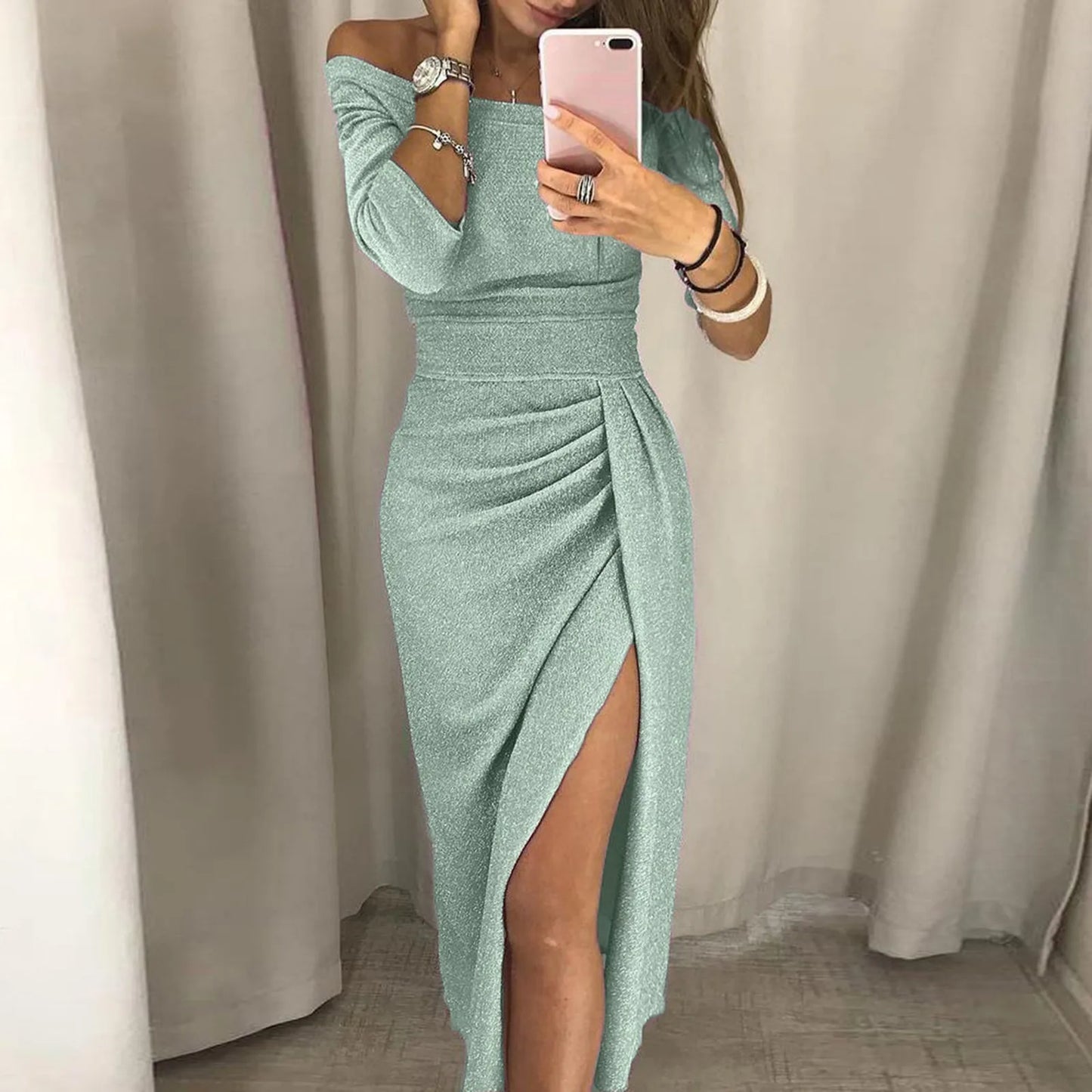 2024 Autumn Women Dresses Evening Party Women Dress Off Shoulder High Slit Tight Elegant Long Dress Sexy Club Dress Vestidos - Seprincess