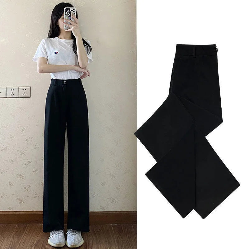 Women Solid Color Straight Pants Spring Autumn Casual Long Pants With Elastic waist Female Basic OL Full Trousers