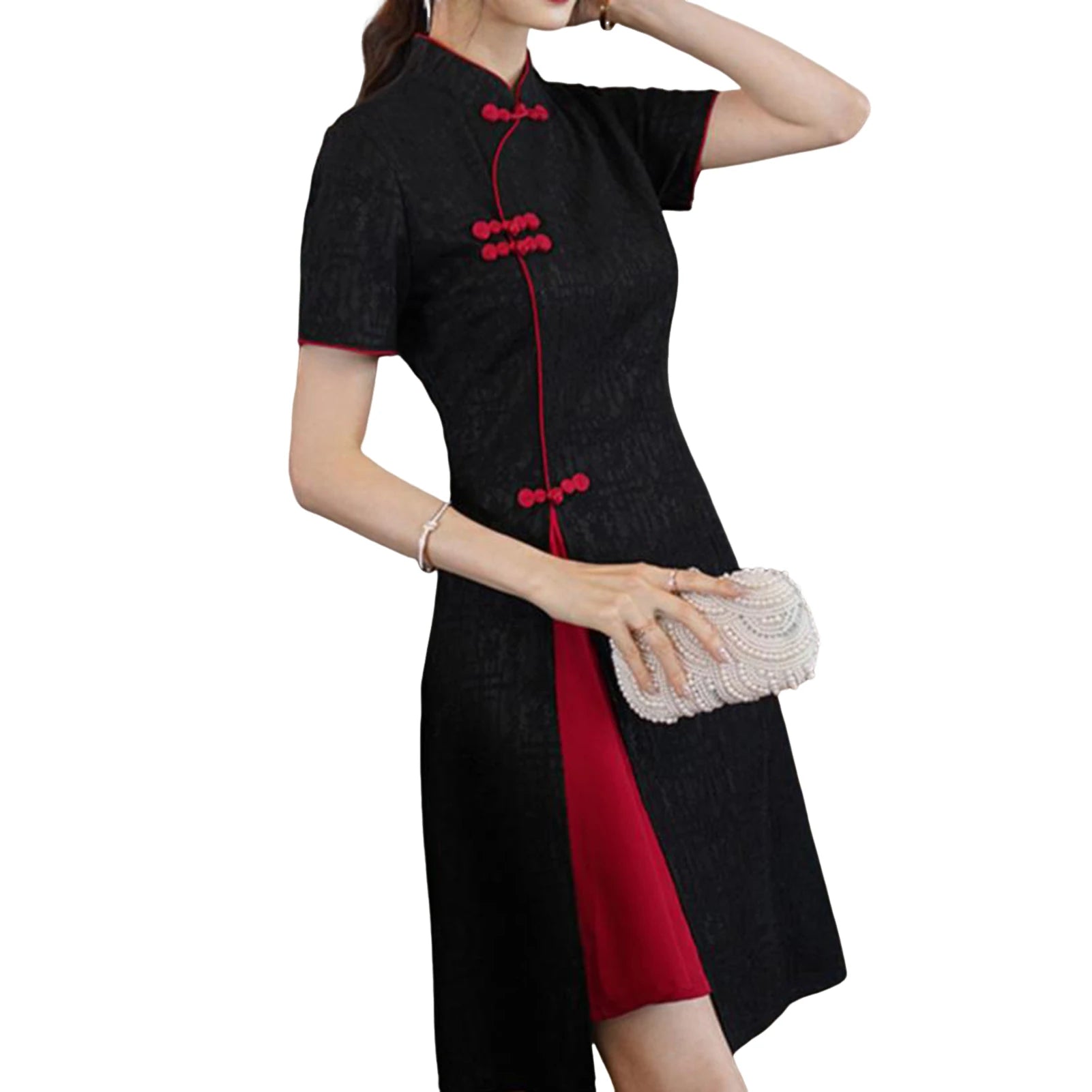 Summer Cheongsam Dress Stand Collar Chinese Style Short Modified Cheongsam for Chinese New Year Festival - Seprincess