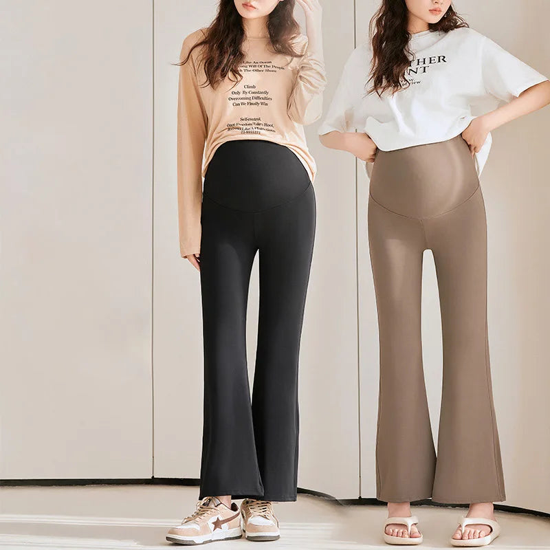 Solid Color Maternity Leggings Adjustable Waist Pregnant Slim Women Trousers Ankle-length Abdominal Flares Casual Pants