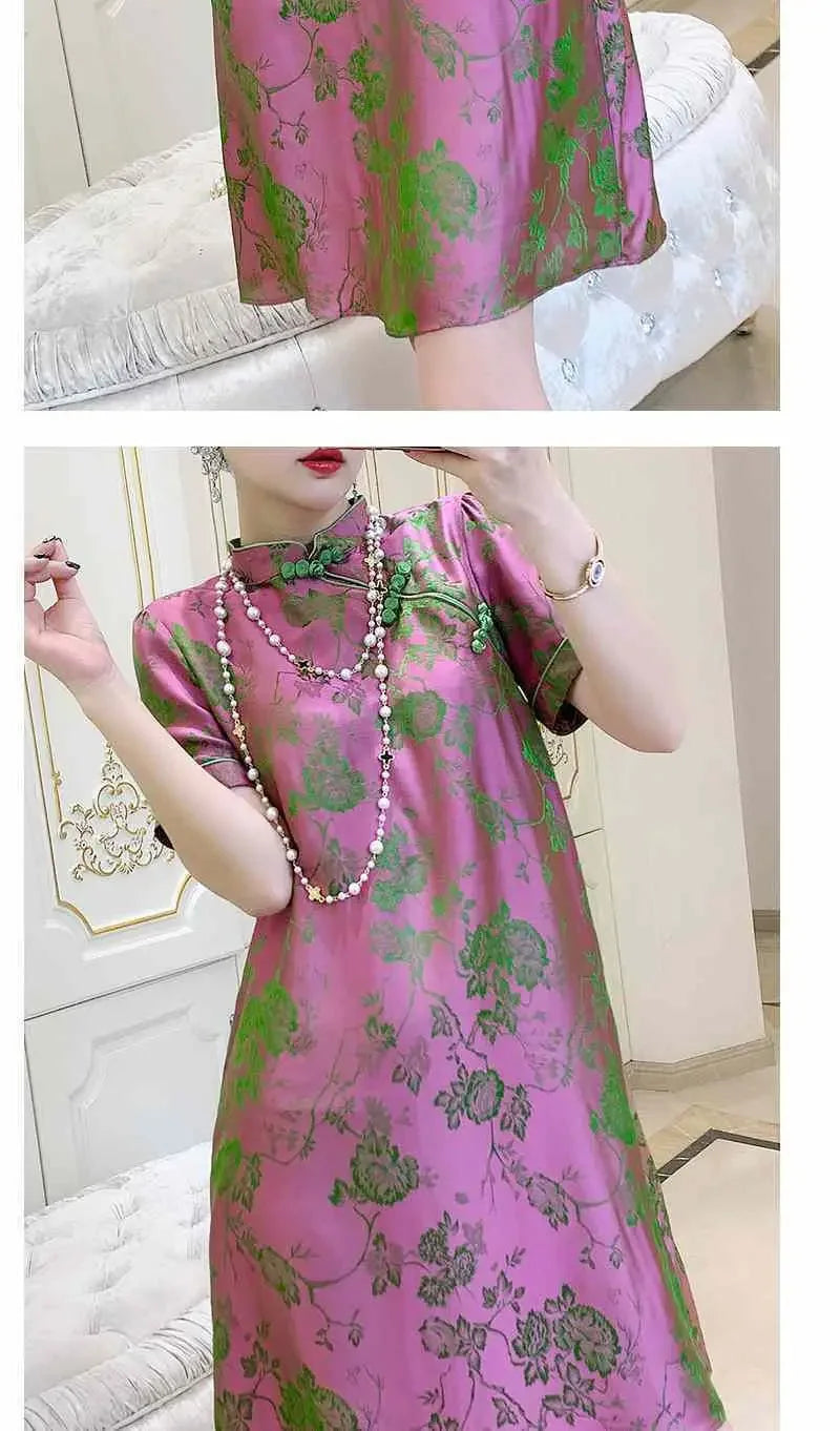 2023 New Improved Flower Printed Chinese Qipao Dress Spring Summer Short Sleeve Stand Collar Women Retro Fashion Cheongsam - Seprincess