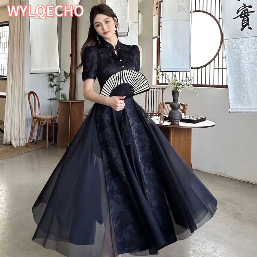 Women Fashionable New Cheongsam Black Advanced Mysterious Dress Qipao Improvement New Chinese Style Elegant Dress Summer - Seprincess