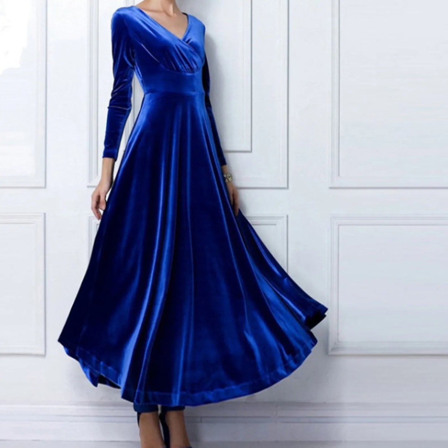 Autumn Velvet Maxi Dress Women Winter Long Party Dress Ladies A Line Velour Elegant Dress for Women V Neck Gold Velvet Dress - Seprincess