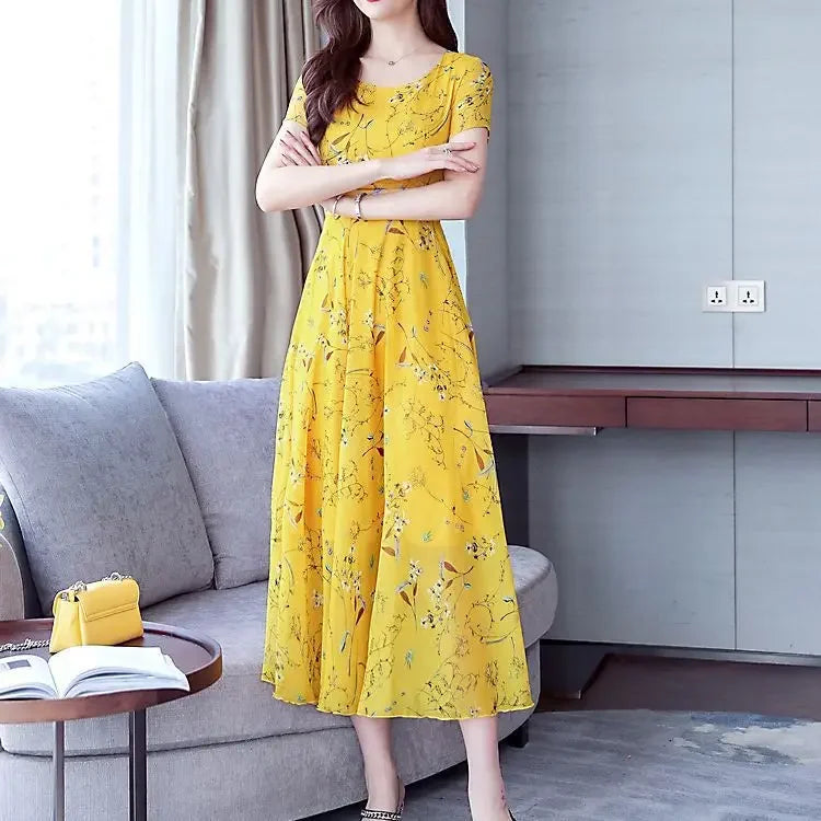 Elegant Long Dress Slimming Medium-length Slim Fit Women's Summer Fashion 2023 New Style Flower Print Outerwear - Seprincess