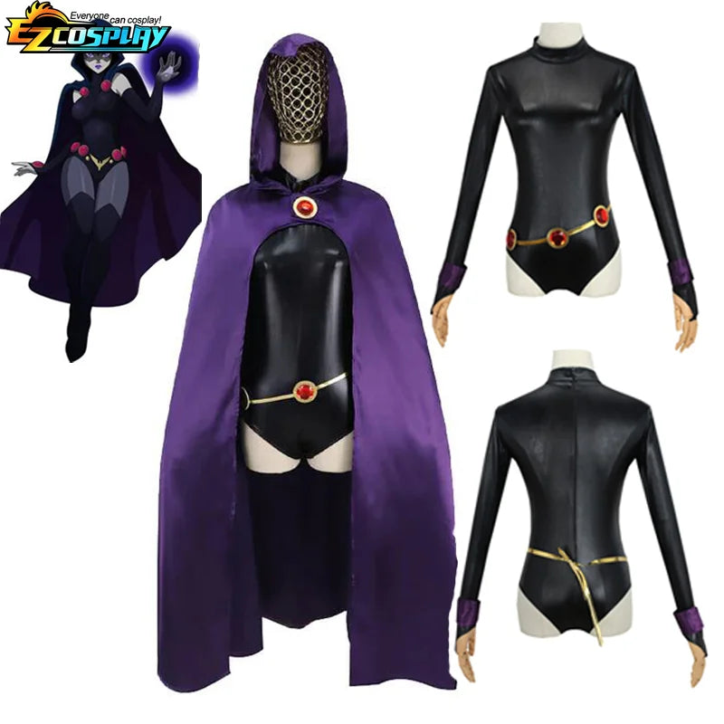 Teen Titans Raven Cosplay Costume Deluxe Jumpsuit Cloak Belt Suit Halloween Uniform for Women XS-3XL - Seprincess