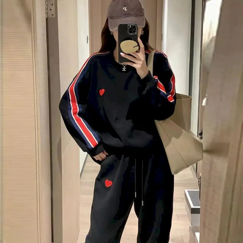 Harajuku Printed Embroidery Women's Tracksuit Korean Oversized Hoodies+Sweatpants Suit Women Streetwear 2 Piece Sets Y2k Clothes - Seprincess