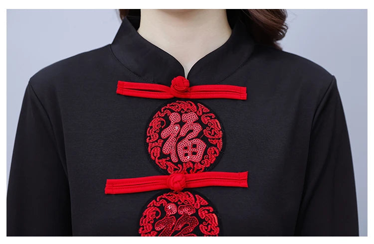 Women's Autumn New Red Festive Dress Slim Retro Improved Cheongsam Chinese Traditional Qipao Dress Plus Size M-5XL - Seprincess