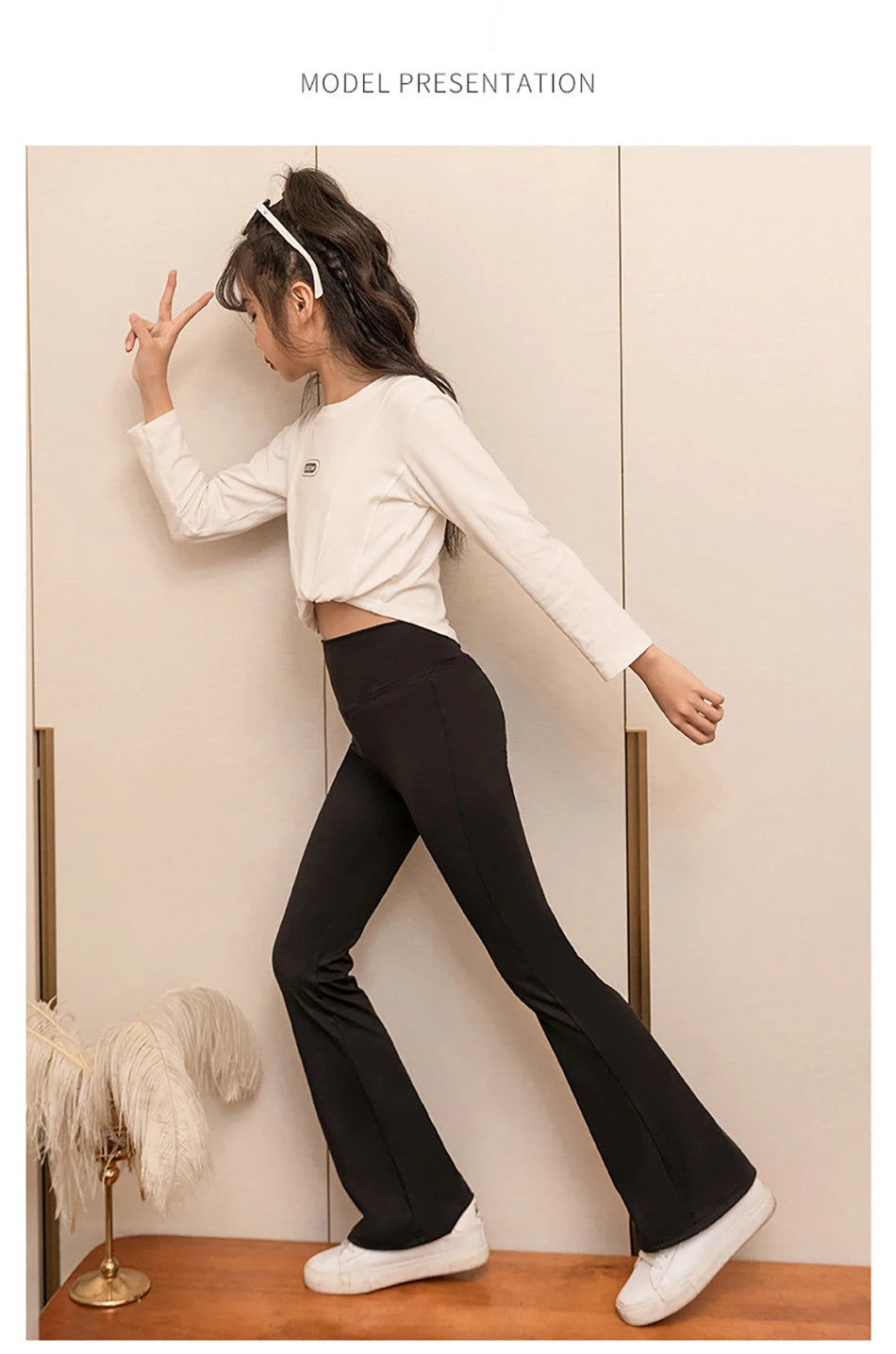 Stylish Children High Waisted Slimming Comfortable Bootcut Leggings Suitable Girls Spring and Autumn Wardrobe with Flared Edge