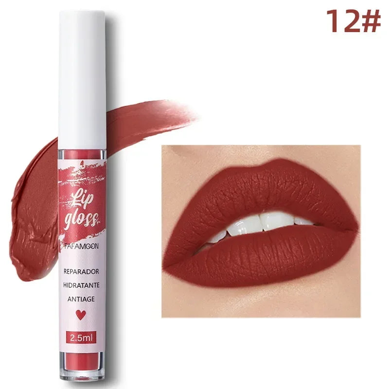 12 Color Sexy Long Lasting Velvet Matte Lip Gloss Liquid Lipstick Lip Makeup Women Beauty Red Nonstick Cup Waterproof Lip Gloss