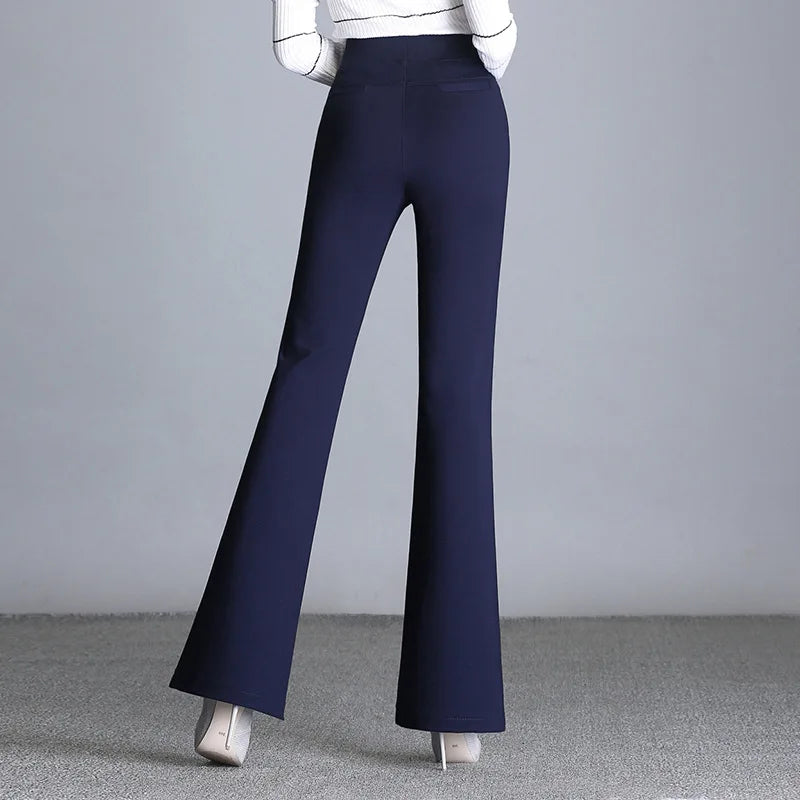 New Women's Autumn Spring Tight Flare Pants Red High Waist  Blue Elastic Band Trousers Fashion Casual Stretch Pants 6XL