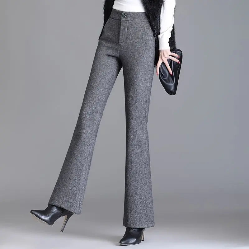 Autumn and Winter New Style Elastic Waist Boot-cut Pants High Waist Slim Straight Pants Fashion Women's Elastic Casual Pants