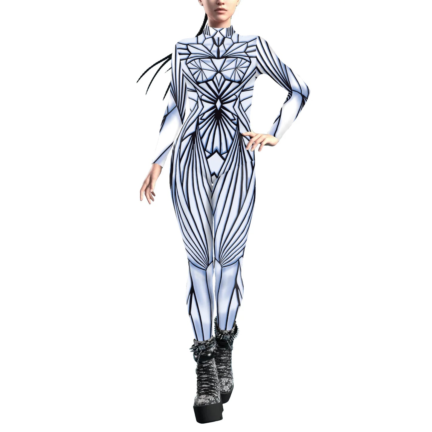 Women Clothing Long Sleeve 3D Printed Halloween Carnival Horror Human Skeleton Cosplay Costumes Tight Jumpsuit Zentai Bodysuit - Seprincess