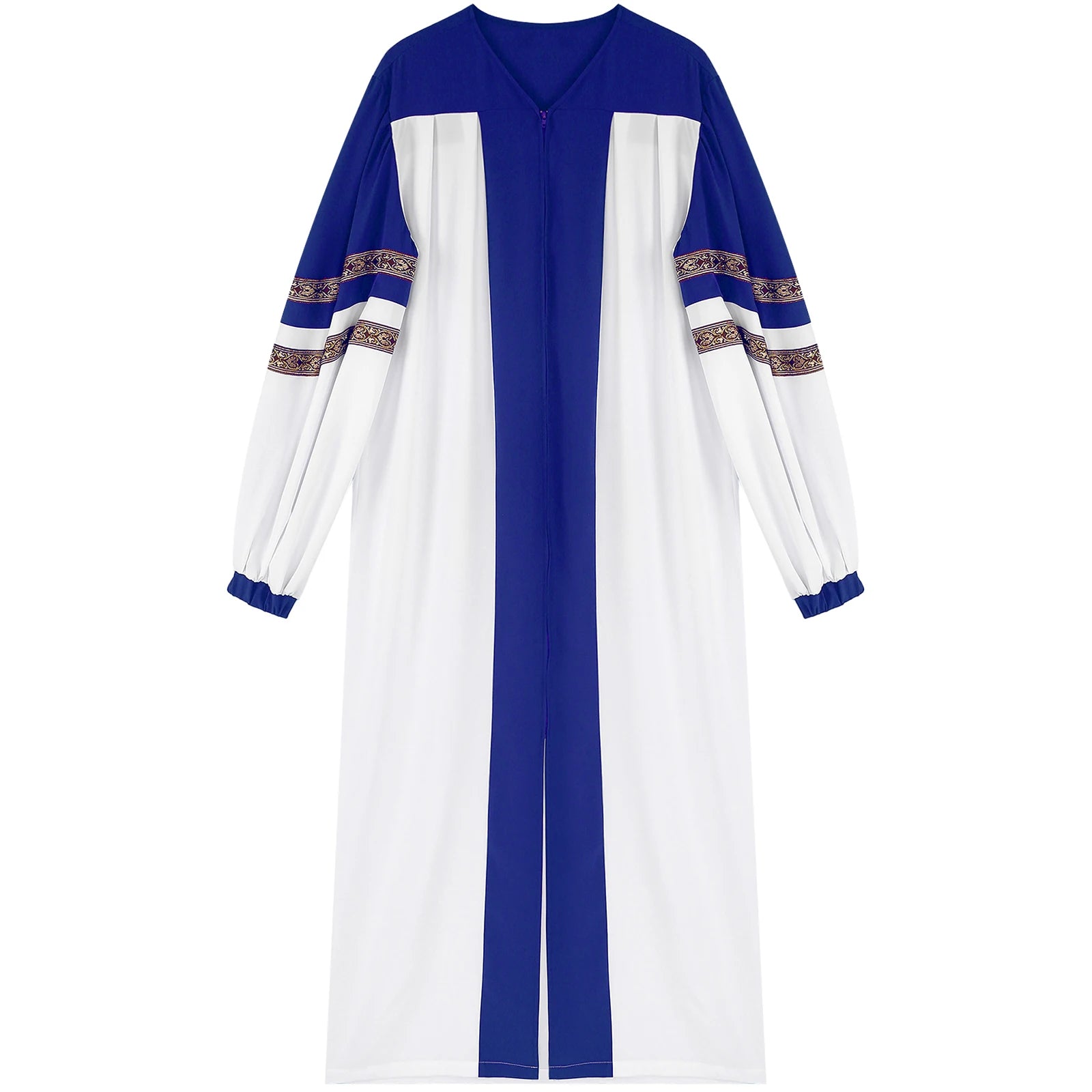 Womens Mens Church Choir Robe Halloween Cosplay Theme Party Costume V-Neck Embroidered Stripes Long Sleeve Zipper Clergy Gown - Seprincess