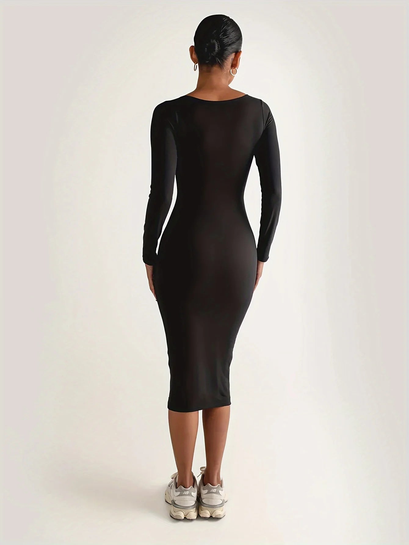 Womens Long Sleeve U-Neck Party Bodycon Midi Jumper Dress Stretch Winter Dresses - Seprincess