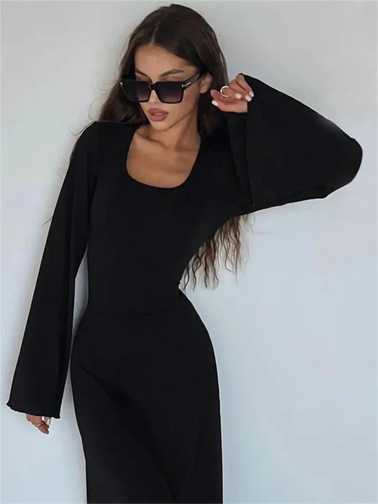 Fantoye Solid Lace Up Flying Sleeve Loose Fit Patchwork Female Dress Casual Streetwear Fashion New Women Dress 2023 - Seprincess