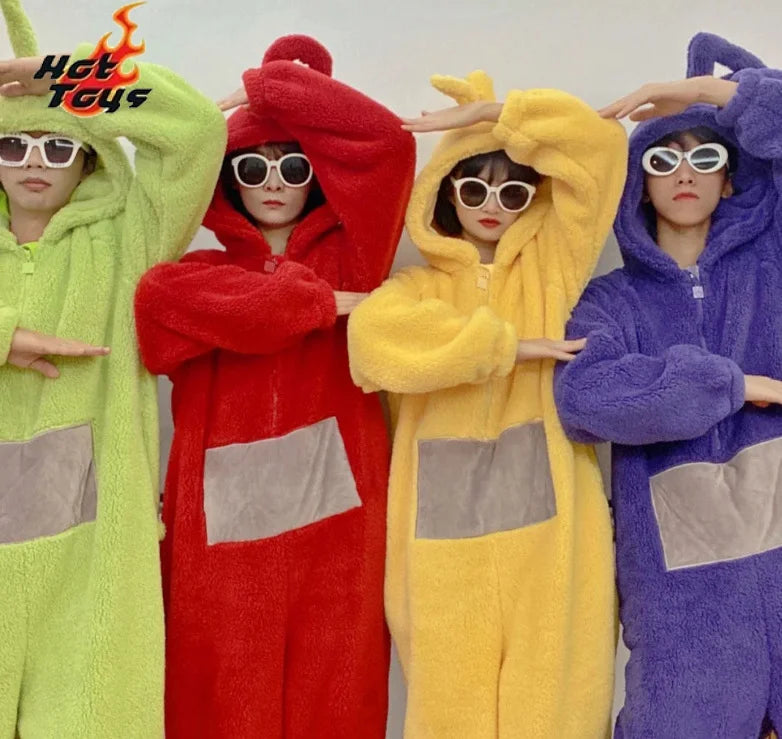 Boys Girls Teletubbies Costumes Soft Long Sleeves Piece Pajamas Costume Lala Home Clothes Cosplay Adult Unisex Party Wear - Seprincess