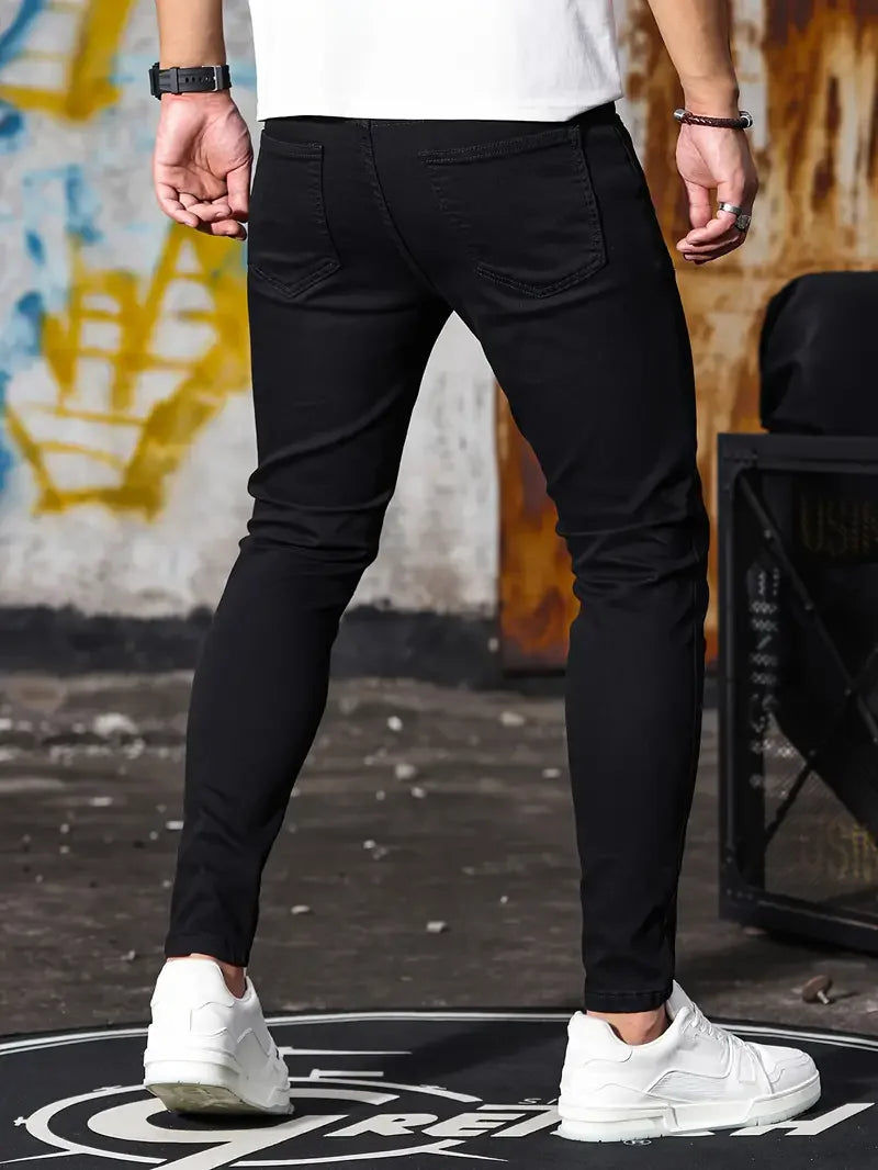 Spring Autumn Men Slim Fit Denim Pants Cotton Stretch Blue Fashion Denim Jeans Trousers Classic Daily Pencil Pants  Trousers